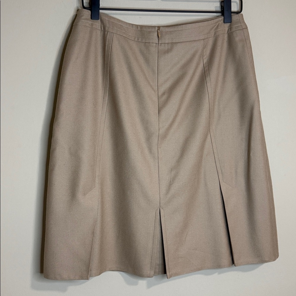 Akris Punto Beige 100% Wool Pleated A-Line Skirt Zip Pockets Size 8 - Picture 5 of 10